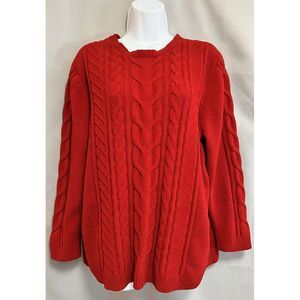 J. Jill Red  Soft Cozy Chenille‎ Cable Knit Pullover Sweater Sz XL